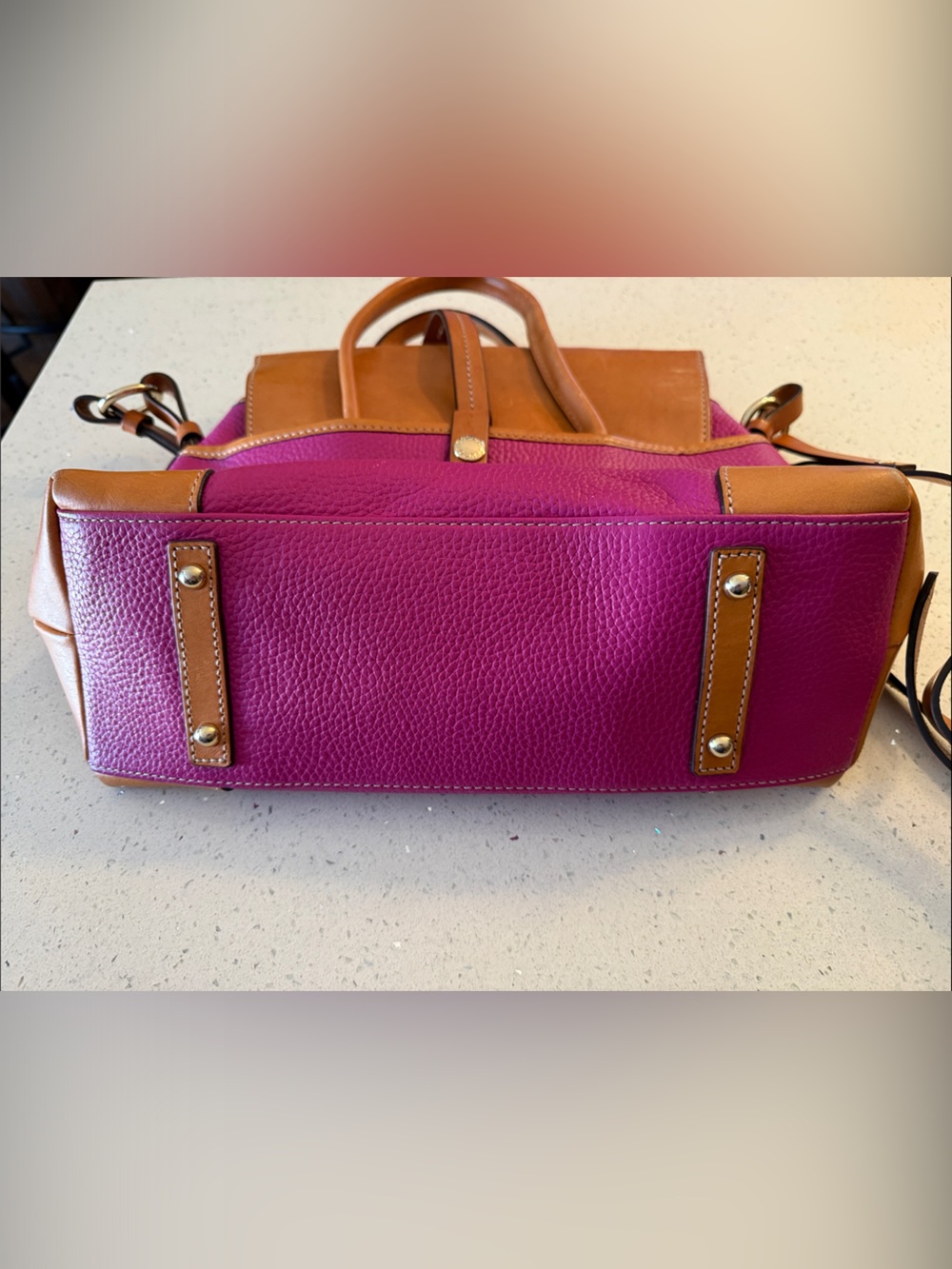 Dooney & Bourke Pink and Tan Leather Satchel - Picture 10 of 12